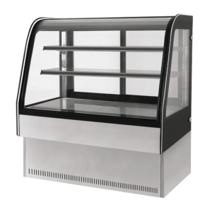 VITRINA EXHIBIDORA DE CRISTAL CURVO, CAPACIDAD DE 225 LITROS