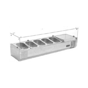 VITRINA REFRIGERADA PARA ENSALADAS Y PIZZAS SOBRE MESA